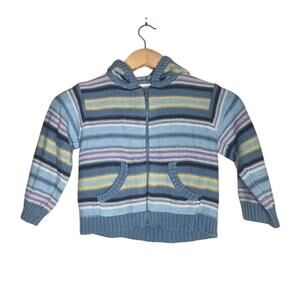 Vintage Gymboree Indigo Florals Zip Knit Hooded Sweater Medium 3 4